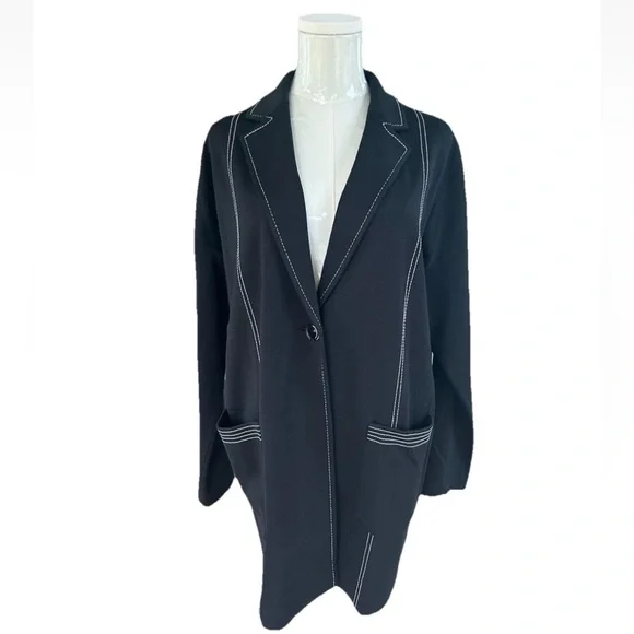 St. John Black Wool Blend One Button SingleJacket Size Small - Picture 1 of 12